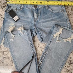 ONE X TEASPOON HENDRIXE FREEBIRDS 27 RIPPED ZIPPER ANKLE JEANS - BRAND NEW